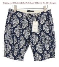 SCOTCH SODA Men Shorts W33 Blue Paisley Pattern Zip Fly Cargo Pockets -