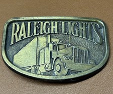 1970s Trucker Raleigh Lights Cigarette Metal Brass Vintage Belt Buckle