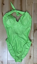 VTG 1996 Victoria s Secret Neon Ribbed One Piece Halter Push-Up Swimsuit 12C