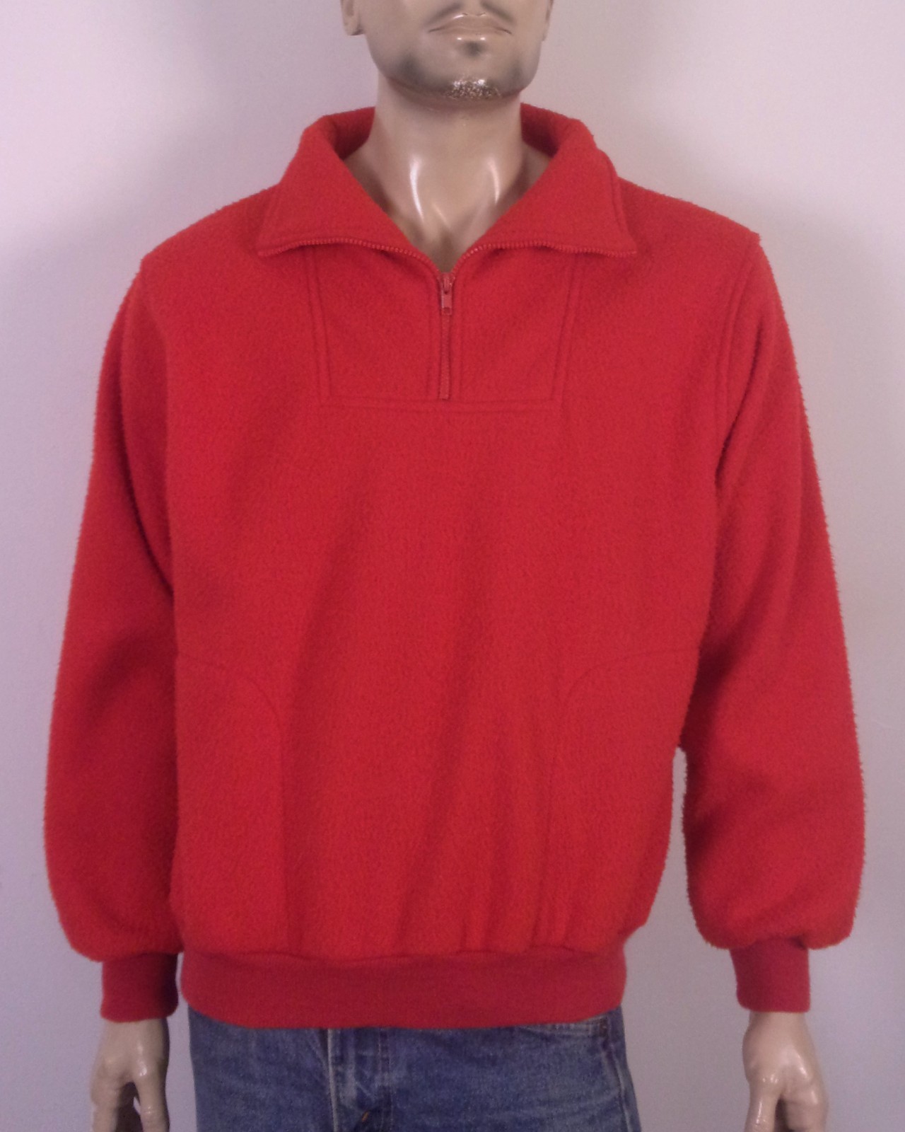vintage 80s Midwest Traders 1/4 Zip Pullover Fleece Jacket Bright Solid Red SZ M