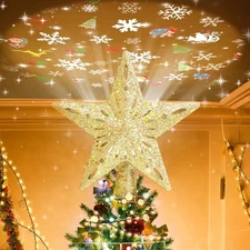 LED Christmas Tree Topper Projector Snowflake Christmas Tree 6 Projection Modes