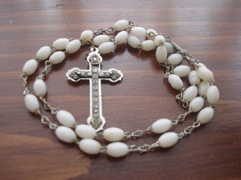 Antique 1800s French rosary with vintage medals