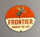 VINTAGE 12” FRONTIER COWBOY HORSE PORCELAIN SIGN CAR GAS TRUCK MOTORCYCLE OIL