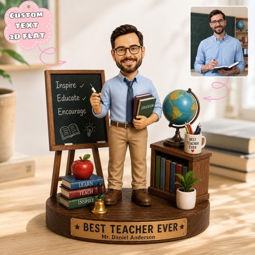 Custom Teacher Wooden Block Figure, Personalized Teacher Gift