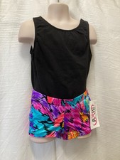 Cotton spandex tank leotard fully frontlined with print dance shorts 6x-7 int Ch