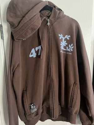 LRG Lifted Research Group Vintage Zip-up Hoody Sweatshirt Brown Mens XL