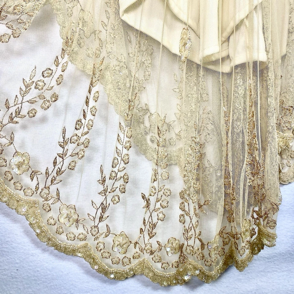 Vtg Stenay 8 Beaded Tiered Maxi Dress Gown Ivory Lined Y2K Roman Goddess Fairy - Image 3 of 4