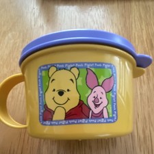 Tupperware Winnie the Pooh Piglet Kids Yellow 16oz Cup w Purple Snap Lid Set