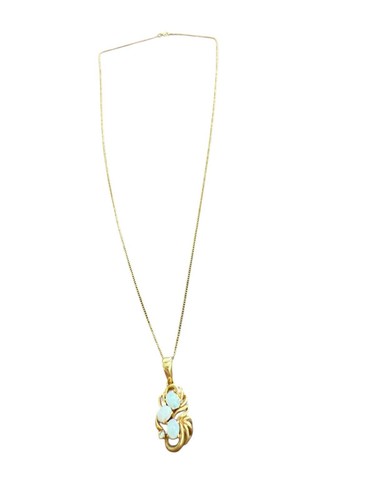 Estate 14K Yellow Gold Opal Pendant With Dainty 10K Gold Chain Diamond - 第 3/8 張圖片