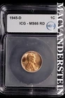 1945-D Lincoln Wheat Cent-ICG MS 66 RD Choice Gem BU No Reserve #SLL680