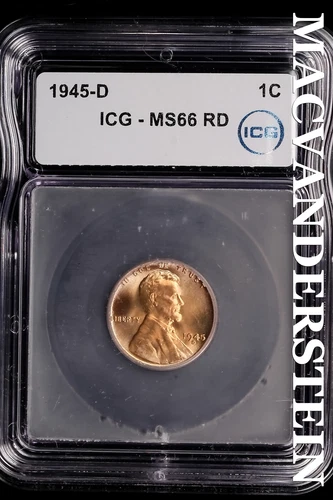 1945-D Lincoln Wheat Cent-ICG MS 66 RD Choice Gem BU No Reserve #SLL680