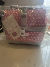 Pottery Barn Kids Lunch Box Pink Gray With White Polka Dots NEW WITH TAGS