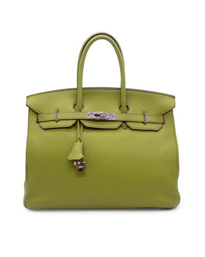 Hermes Birkin 35 Green Leather Top Handle Bag SHW
