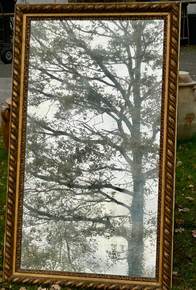 Grand miroir ancien doré Bois et stuc godrons miroir partielement dé-mercurisé - Photo 4/4