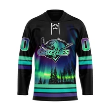 Utah Grizzlies Special Design With Northern Lights Lace Hockey Shirt Fullsize
