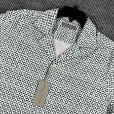 Cremieux Performance Shirt Mens Medium Geometric Short Sleeve Camp Button Up New