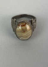 925 Sterling Silver Vintage Cabochon Agate Ring 7.25, Acid Tested