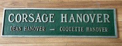 1957 Corsage Hanover Horse Stable EMBLEM  BADGE NAME PLATE TAG ALUMINUM