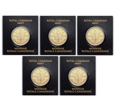 Lot of 5 - 2026 1 gram Gold Maple Leaf Coin - Maplegram Assay