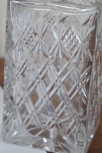 Vintage geschliffen Kristall Quadratisch Whisky Karaffe Glaskaraffe 10" - Bild 9 von 12