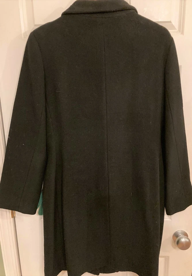 Calvin Klein 100% Wool Black Mid Length Coat Stand up Collar hidden Button Sz 12 - Image 4 of 4
