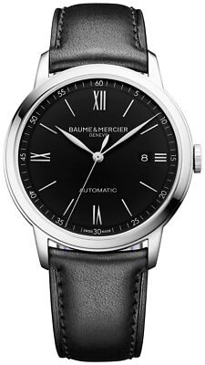 Baume & Mercier Classima Automatic Black Dial Black Leather Mens Watch MOA10453