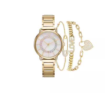 JESSICA CARLYLE LADIES GOLD-TONE RAINBOW WATCH & ''LOVE'' BRACELET GIFT SET NIB