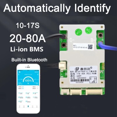 JBD 10S-17S 20A-80A Li-ion Smart BMS Auto Balance 36V-60V für Bluetooth Modul
