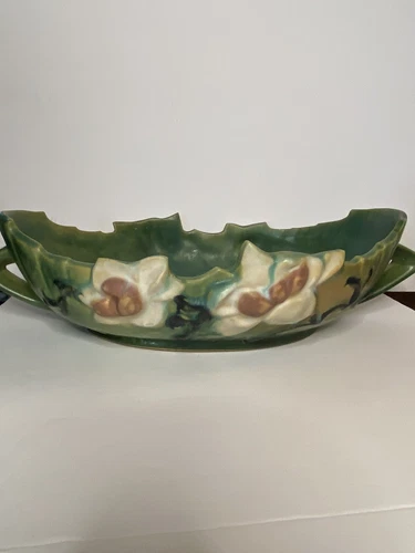 Antique Roseville pottery Magnolia Collection green console bowl