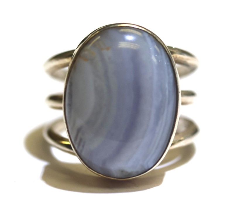 925 Sterling Silver Light Blue Quartz Oval Gemstone Prolong Ring 8.6g Size 9