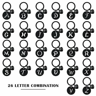Stainless Steel Alphabet Initial Letter A-Z Heart Disc Charm Keychain Key  Ring
