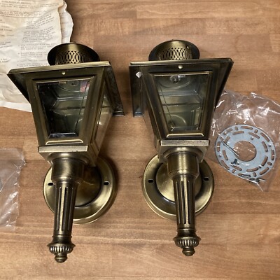 Set of 2 Vintage Weathered Solid Brass Entry Light Lantern Lamp Fixture P5875-11