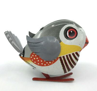 Lehmann Germany Wind Up Tin Toy 943 Luli Bird Litho 1960s no key