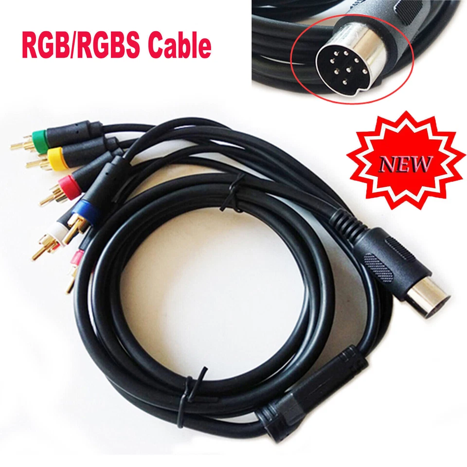 for SEGA Mega Drive 1 Console Parts TV AV RGB/RGBS Composite Cable Cord Black - Image 3 of 4