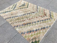 TRIBAL VINTAGE BOHO HAND KNOTTED RUG OUSHAK WOOL HANDMADE TURKISH SCATTER RUG