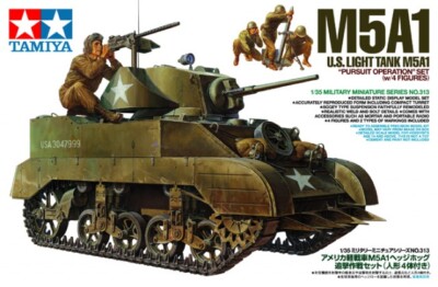 US M5A1 WITH BOCKAGE CUTTER 4 FIGURES AND MORTAR (STUART) #35313 1/35 TAMIYA