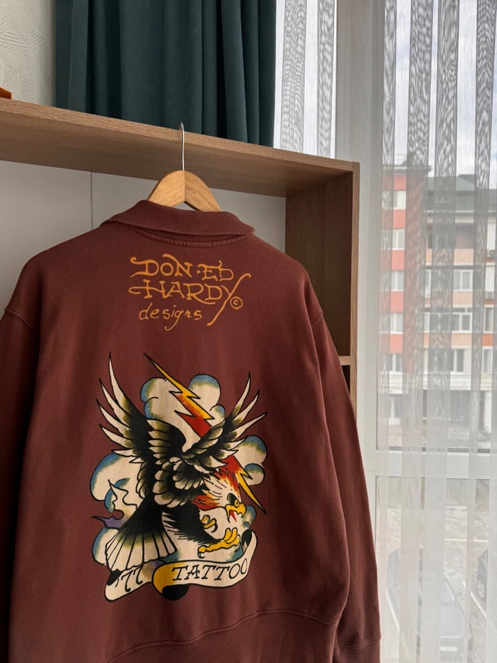 VTG Ed Hardy by Christian Audigier Japanese Brown Tattoo Zip Hoodie - Image 4 of 4