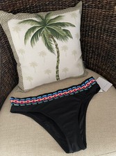 LA BLANCA HIPSTER SWIM BOTTOM, BLACK W/MULTI COLORED WAVED ACCENT, SIZE 14, NWT