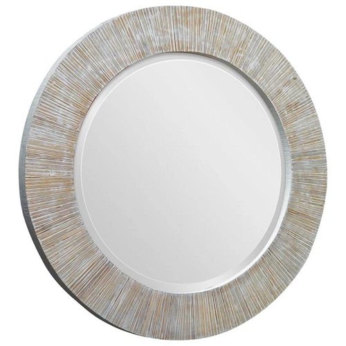 Uttermost Repose Round Coastal Bamboo and Wood Mirror in White - Picture 2 of 6