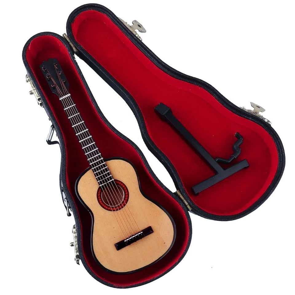 Guitarra Miniatura Madera con Soporte y Estuche Mini Instrumento Musical Guitarra Re... Foto 3 de 4