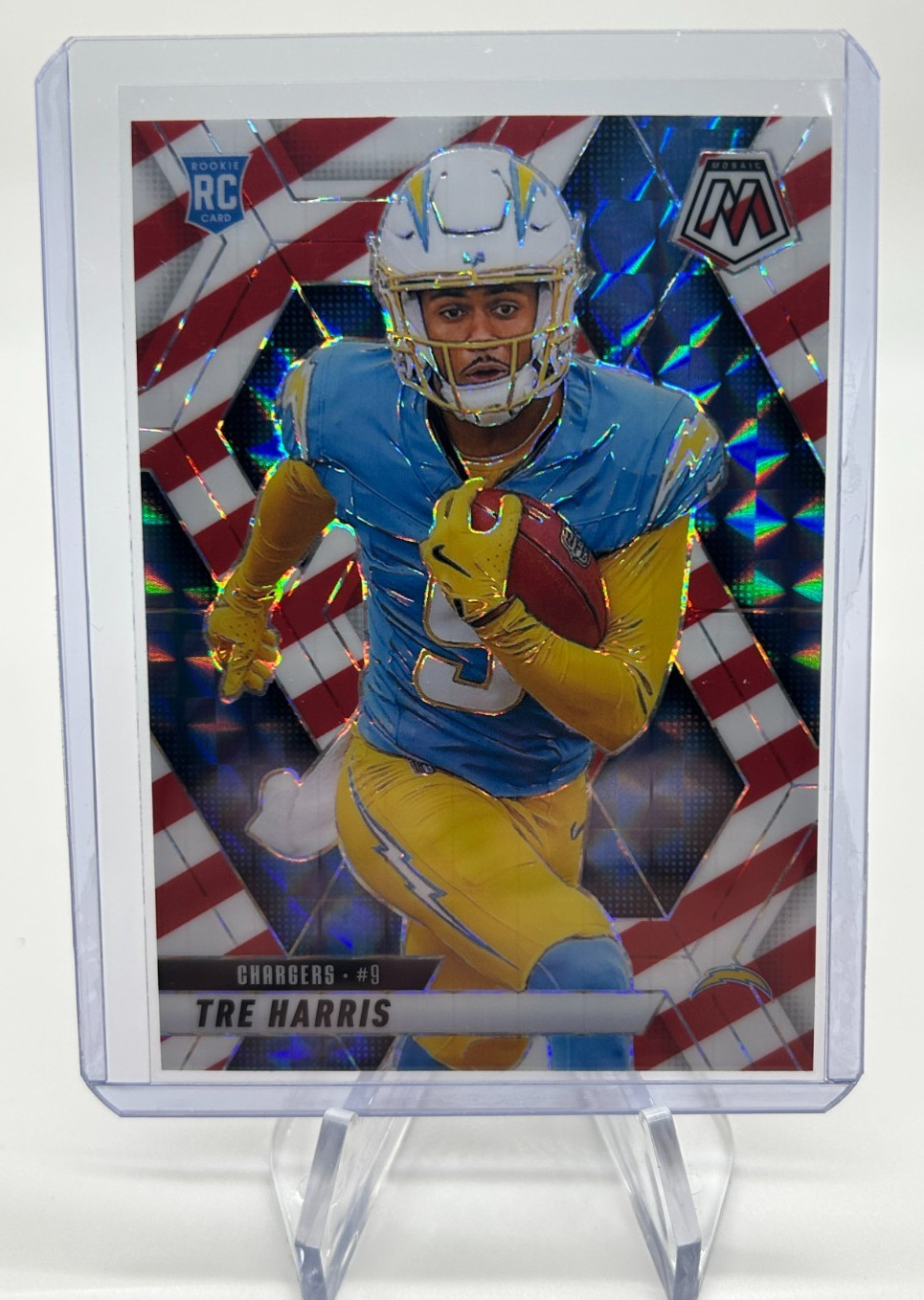 2025 Panini Mosaic Tre Harris Red & White Stripes #326 LA Chargers RC