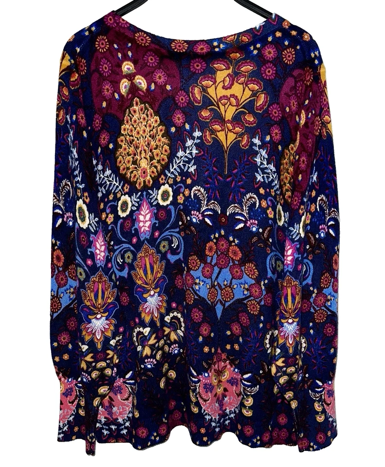 TALBOTS 女式 Plus 2X 100% 羊绒套衫毛衣花卉五颜六色的佩斯利 — 第 2/3 张图片