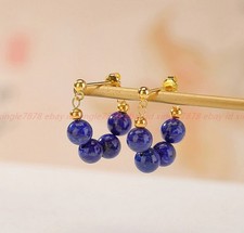 Natural Pretty 8mm Blue Lapis Lazuli Gemstone Round Beads Stud Dangle Earring