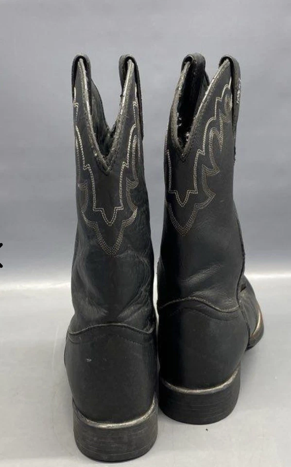 Justin Black Embroidered Upper Leather Western Style Round Toe Boots Size 8 - Image 4 of 4