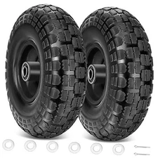  10" Solid Tires, 2 Pack Flat Free 4.10/3.50-4'' Wheels with 5/8” 10" 2PK Black