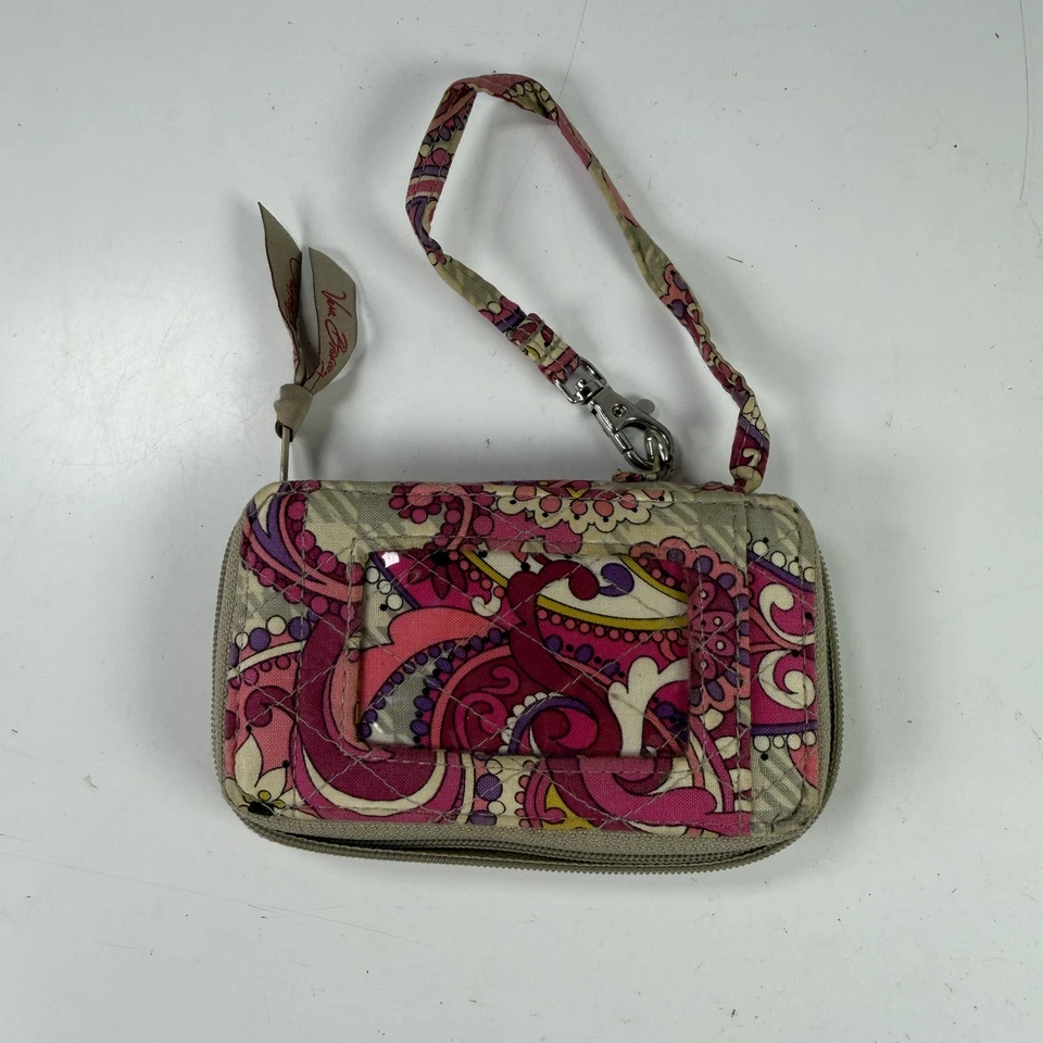 Vera Bradley Porte-carte Zip ID Coton Matelassé Lanière Amovible Rose Paisley - Photo 2/4