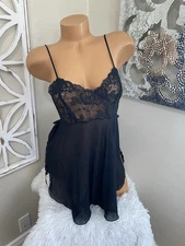 VTG Y2K VICTORIAS SECRET small BLACK GOTH WHIMSIGOTH BABYDOLL CHEMISE NIGHTY