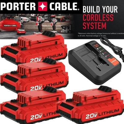 2PACK for PORTER CABLE 20V 20 Volt Lithium Battery /Charger Max PCC680L PCC685L