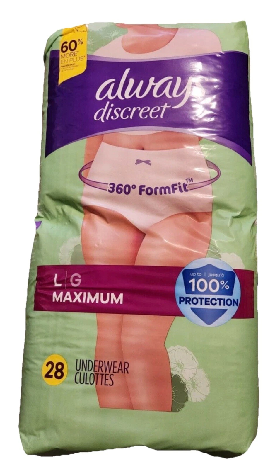 NEW Always Discreet Women's Disposable Underwear Size Large 28 Count