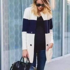 La Fee Verte Anthropologie Colorstripe Cardigan Navy Blue White Size Medium